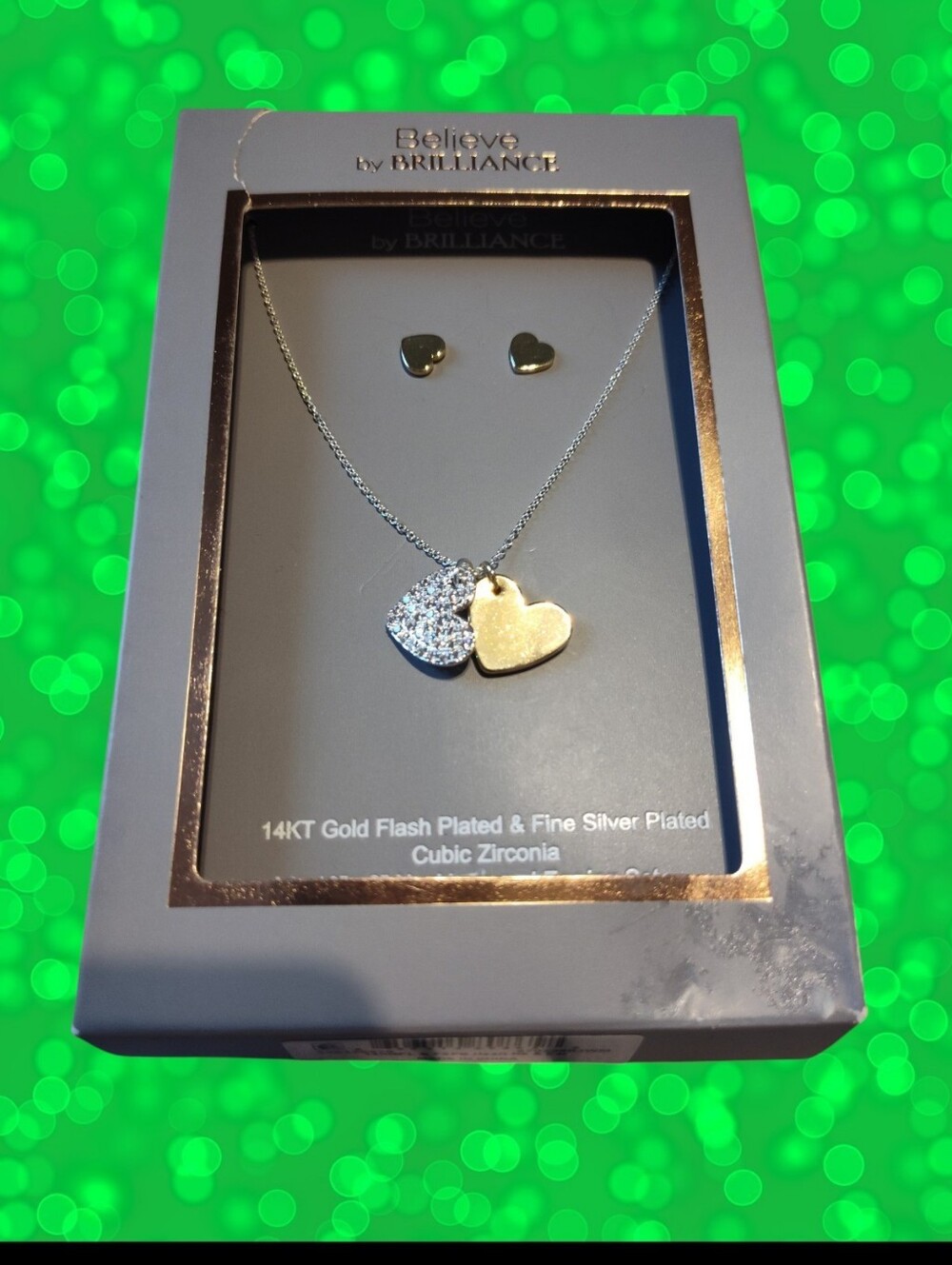 Believe by Brilliance Two-Tone Heart Necklace and Stud Earrings - Gold & Silver